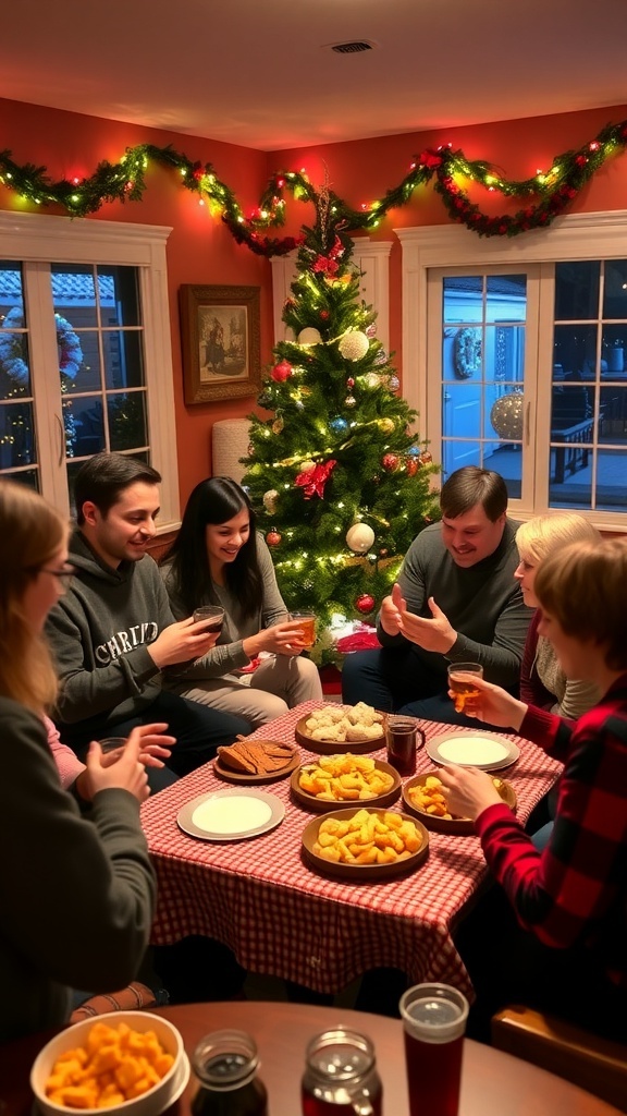 Fun Indoor Christmas Games for All Ages Friends and family enjoying indoor Christmas games in a festively decorated living room.